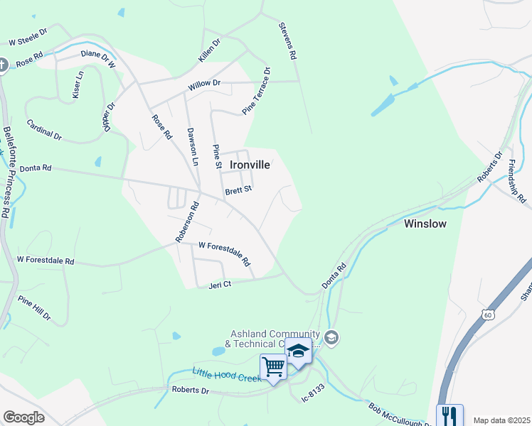 map of restaurants, bars, coffee shops, grocery stores, and more near 1413-1499 Donta Road in Ashland