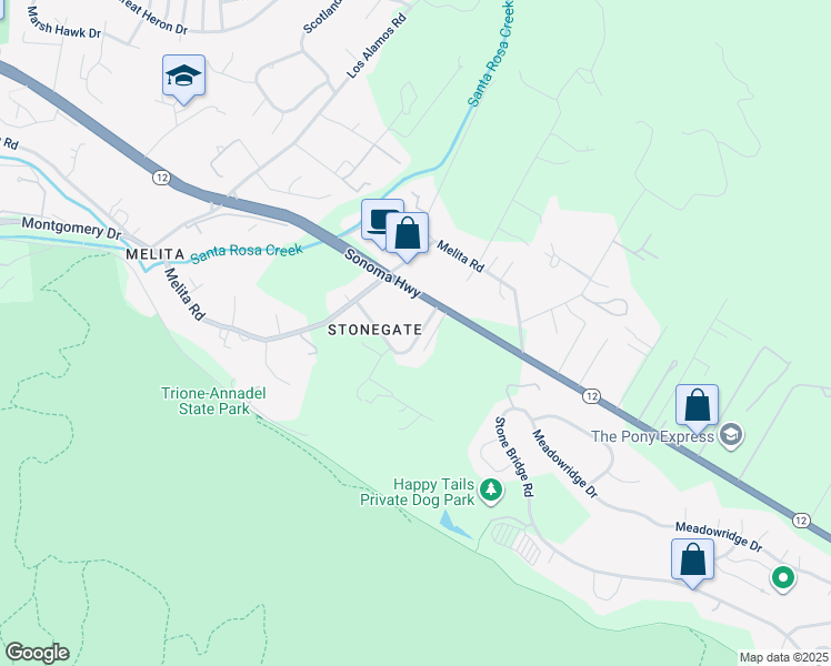 map of restaurants, bars, coffee shops, grocery stores, and more near 208 Brand Road in Santa Rosa