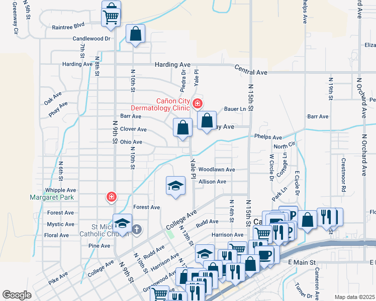 map of restaurants, bars, coffee shops, grocery stores, and more near 502 Yale Place in Cañon City