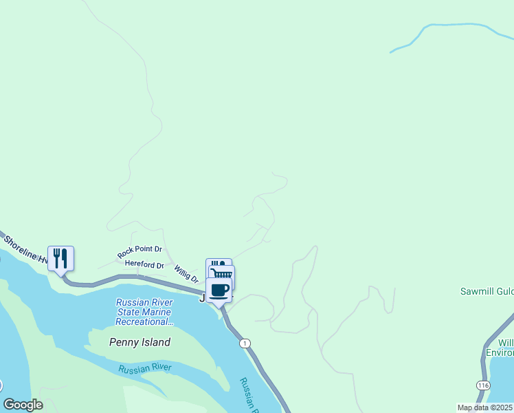 map of restaurants, bars, coffee shops, grocery stores, and more near in Jenner