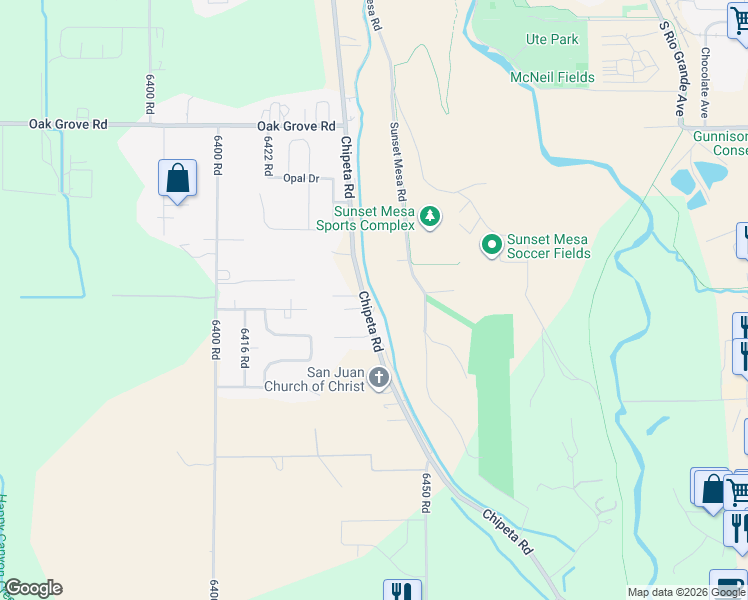 map of restaurants, bars, coffee shops, grocery stores, and more near 16214 Chipeta Road in Montrose