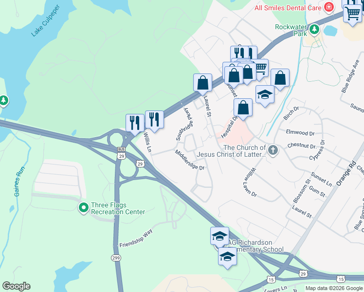 map of restaurants, bars, coffee shops, grocery stores, and more near 690 Southview Court in Culpeper
