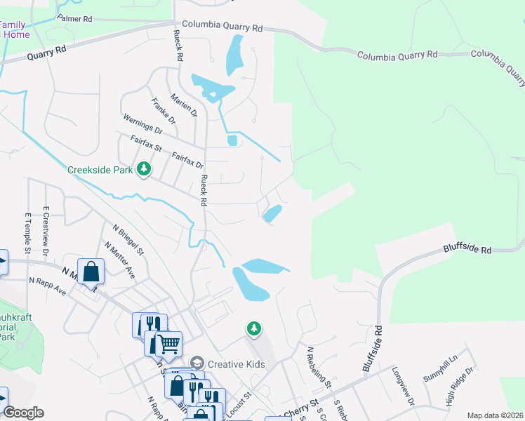 map of restaurants, bars, coffee shops, grocery stores, and more near 618 Eckert Lane in Columbia