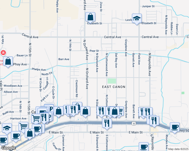 map of restaurants, bars, coffee shops, grocery stores, and more near 2121 Cherry Street in Cañon City
