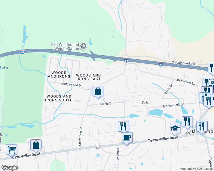 map of restaurants, bars, coffee shops, grocery stores, and more near 676 Mount Vernon Road in Hurricane