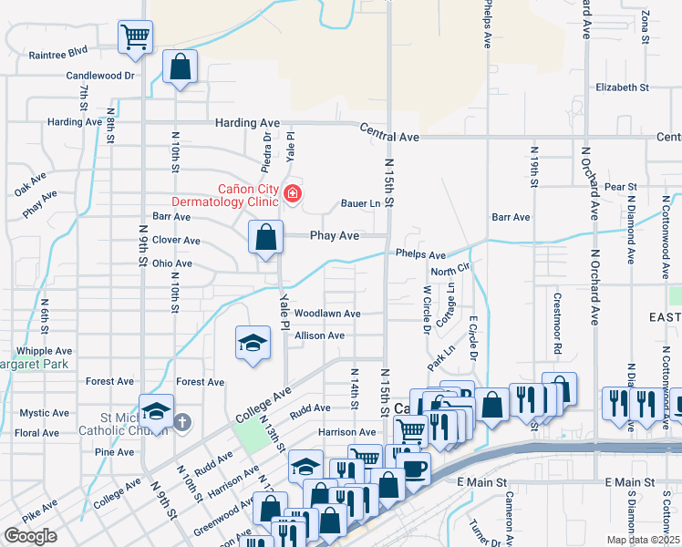 map of restaurants, bars, coffee shops, grocery stores, and more near 1377 Fairview Avenue in Cañon City