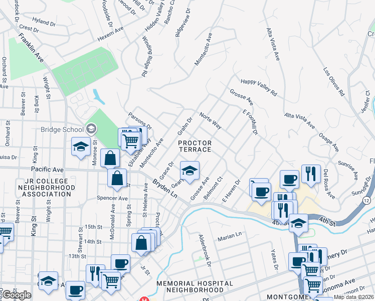 map of restaurants, bars, coffee shops, grocery stores, and more near in Santa Rosa