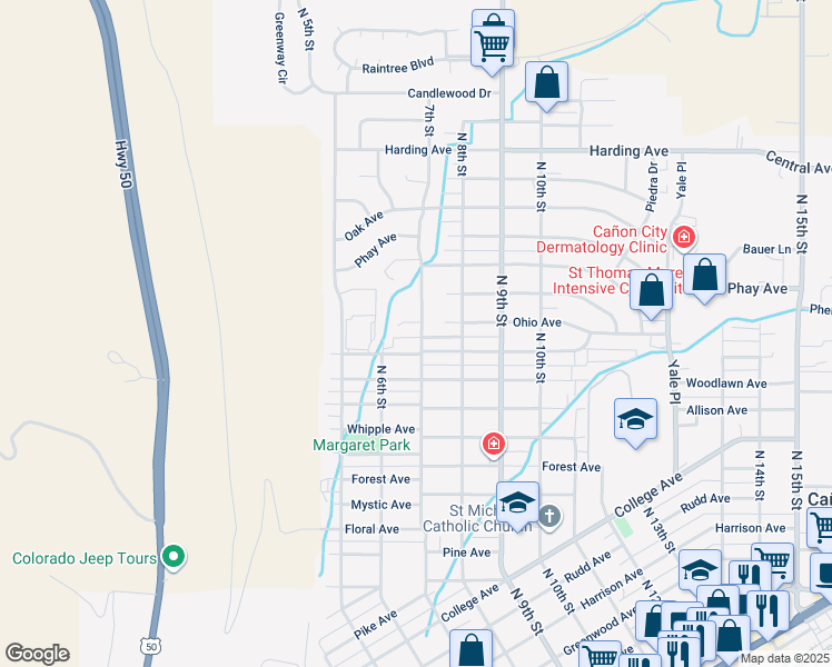 map of restaurants, bars, coffee shops, grocery stores, and more near 705 Fairview Avenue in Cañon City