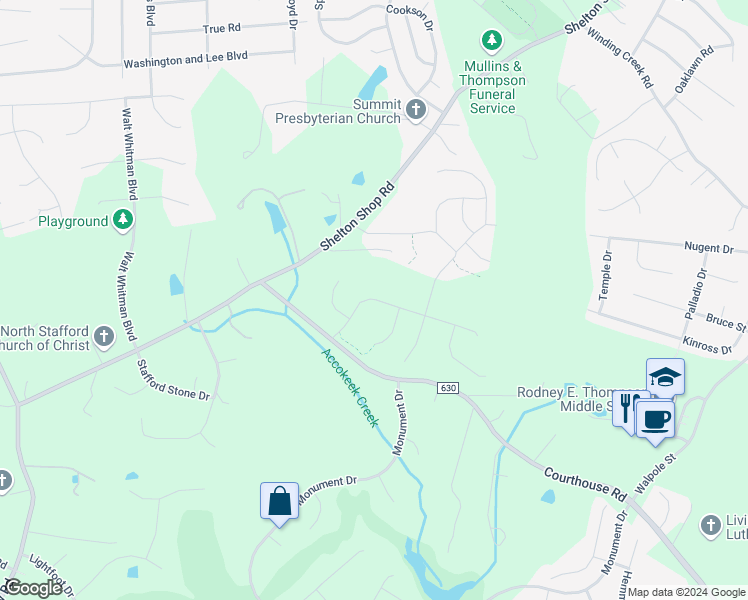 map of restaurants, bars, coffee shops, grocery stores, and more near 22 Elm Street in Stafford