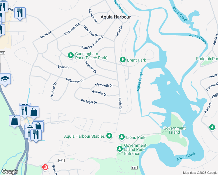 map of restaurants, bars, coffee shops, grocery stores, and more near 1015 Plymouth Drive in Stafford