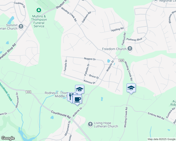 map of restaurants, bars, coffee shops, grocery stores, and more near 10 Palladio Drive in Stafford