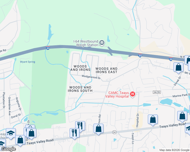 map of restaurants, bars, coffee shops, grocery stores, and more near 111 Willowood Circle in Hurricane