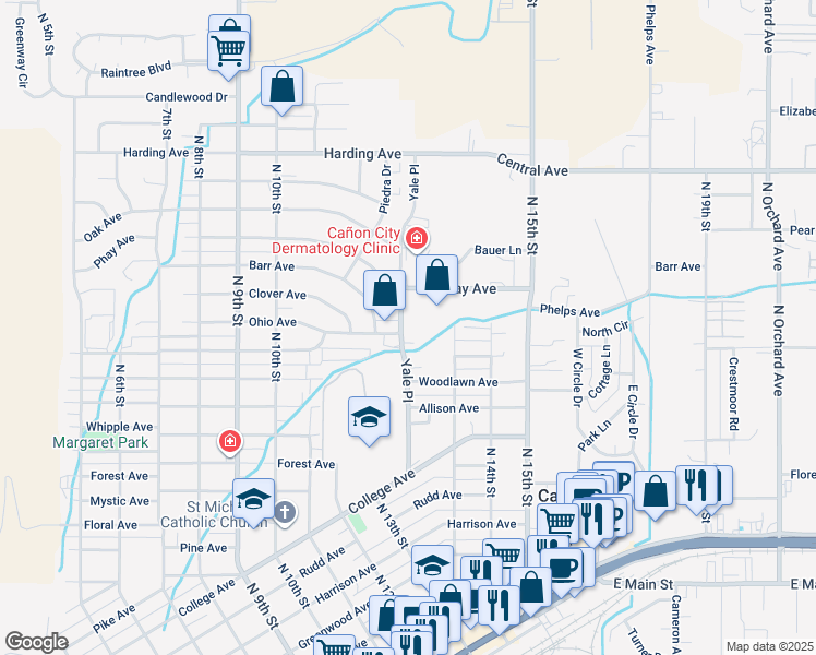 map of restaurants, bars, coffee shops, grocery stores, and more near 502 Yale Place in Cañon City