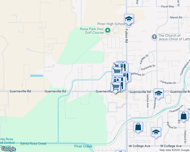 map of restaurants, bars, coffee shops, grocery stores, and more near 1406 Forestview Drive in Santa Rosa