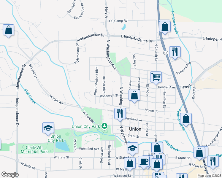 map of restaurants, bars, coffee shops, grocery stores, and more near 1022 North Christina Street in Union