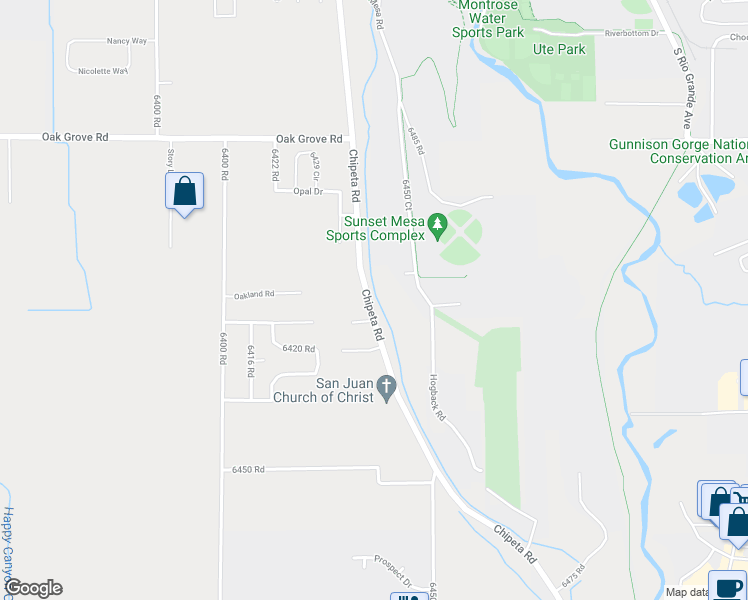 map of restaurants, bars, coffee shops, grocery stores, and more near 16184 Chipeta Road in Montrose