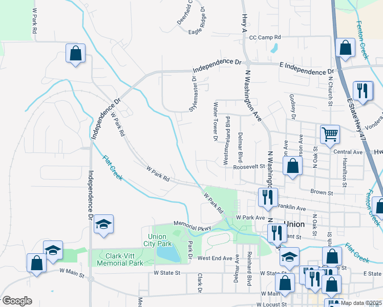 map of restaurants, bars, coffee shops, grocery stores, and more near 17 Potomac Court in Union