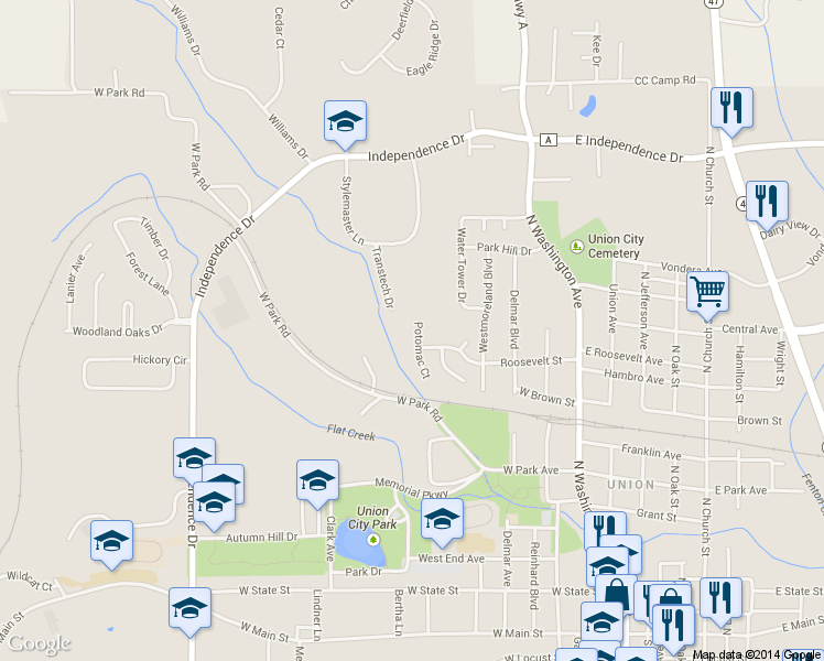 map of restaurants, bars, coffee shops, grocery stores, and more near 17 Potomac Court in Union