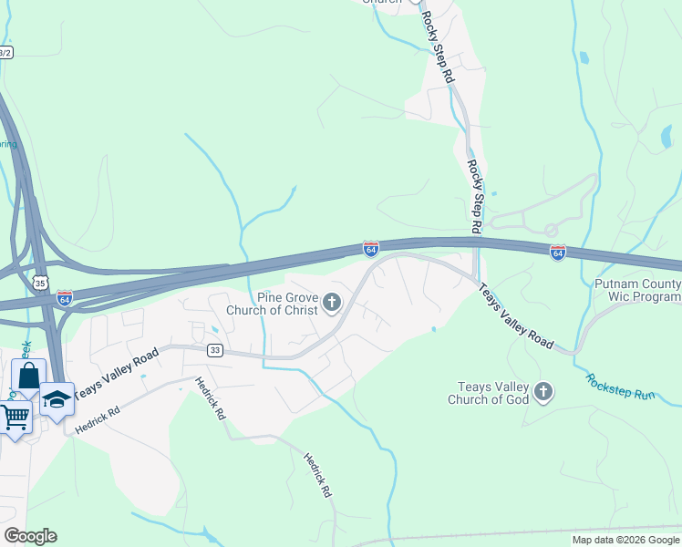 map of restaurants, bars, coffee shops, grocery stores, and more near 7538 Interstate 64 in Teays Valley