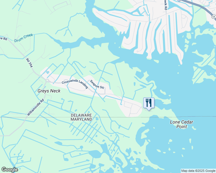 map of restaurants, bars, coffee shops, grocery stores, and more near 22117 Seaport Square in Selbyville
