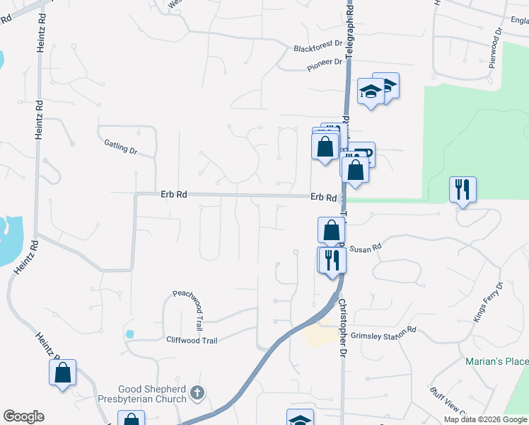 map of restaurants, bars, coffee shops, grocery stores, and more near 6175 Newton Terrace Drive in St. Louis