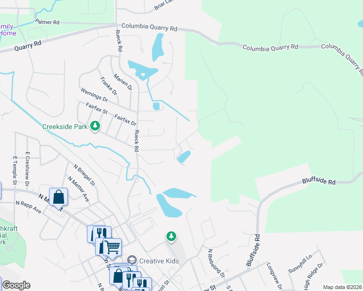 map of restaurants, bars, coffee shops, grocery stores, and more near 701 Eckert Lane in Columbia