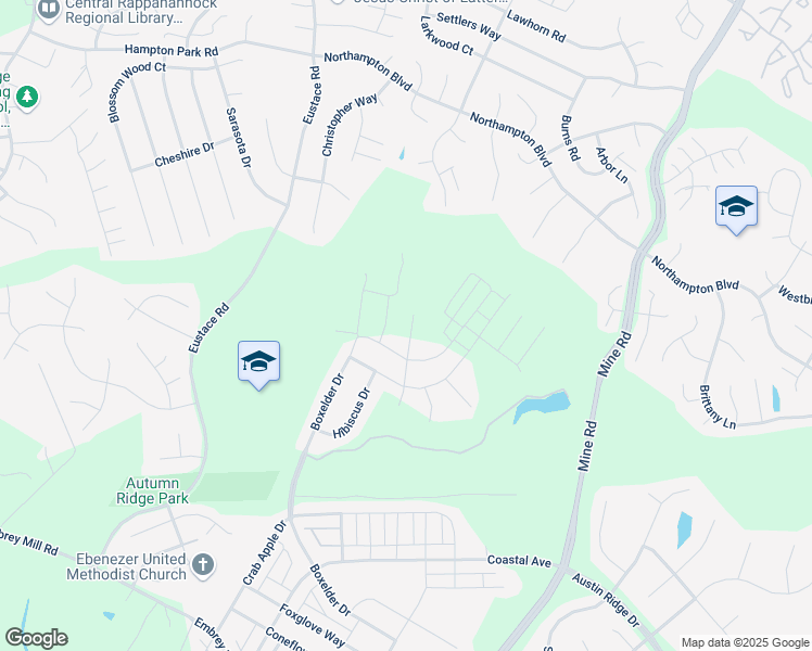 map of restaurants, bars, coffee shops, grocery stores, and more near 52 Spicebush Way in Stafford