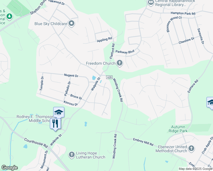 map of restaurants, bars, coffee shops, grocery stores, and more near 11 Easter Drive in Stafford