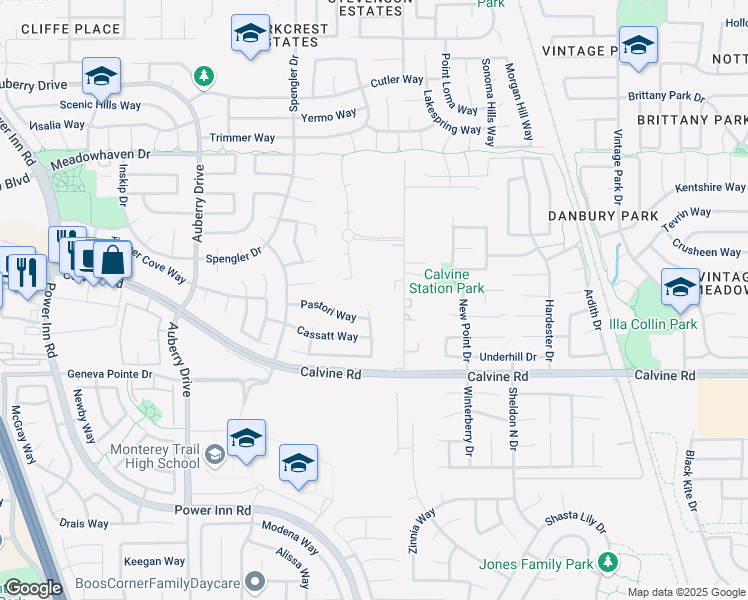 map of restaurants, bars, coffee shops, grocery stores, and more near 8325 Rural Estates Lane in Sacramento