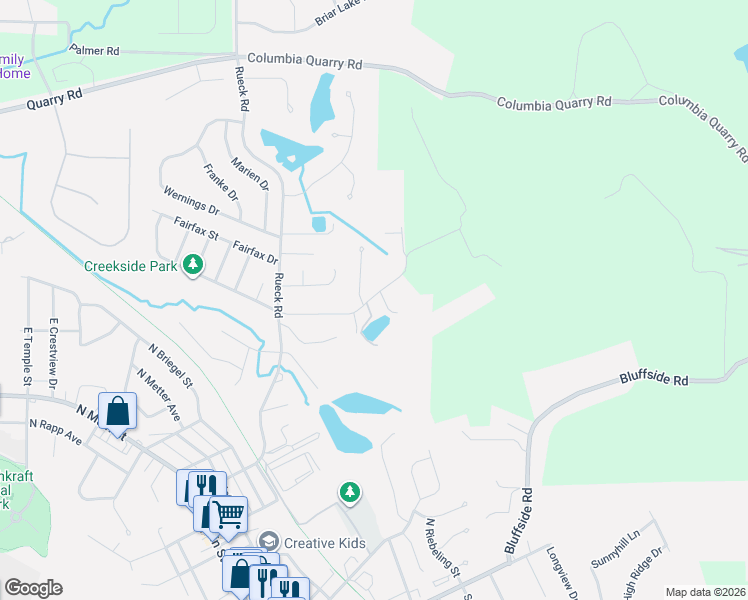 map of restaurants, bars, coffee shops, grocery stores, and more near 701 Eckert Lane in Columbia