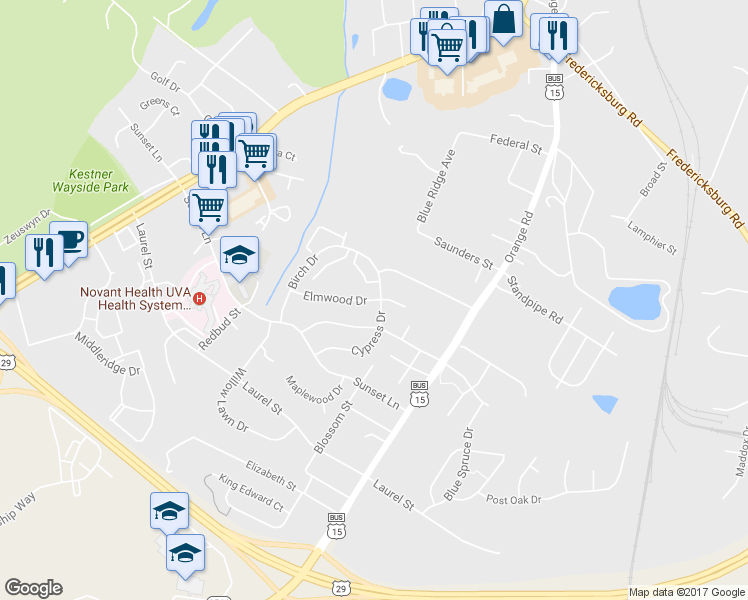 map of restaurants, bars, coffee shops, grocery stores, and more near 234 Elmwood Drive in Culpeper
