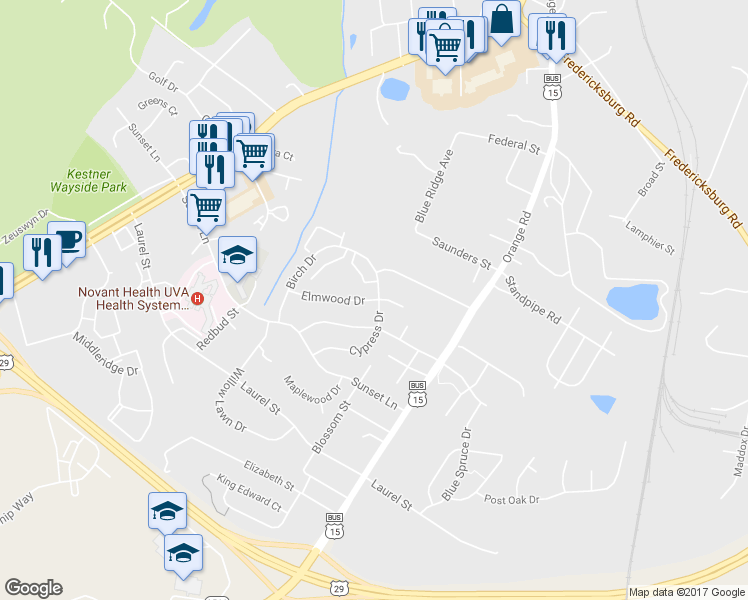 map of restaurants, bars, coffee shops, grocery stores, and more near 230 Elmwood Drive in Culpeper