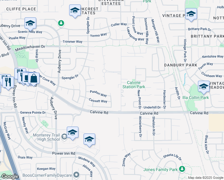 map of restaurants, bars, coffee shops, grocery stores, and more near 8325 Rural Estates Lane in Sacramento