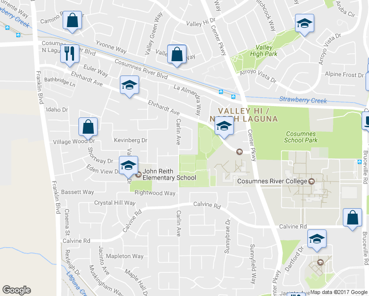 map of restaurants, bars, coffee shops, grocery stores, and more near 86 Del Vista Circle in Sacramento