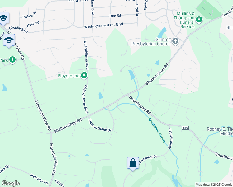 map of restaurants, bars, coffee shops, grocery stores, and more near 412 Shelton Shop Road in Stafford