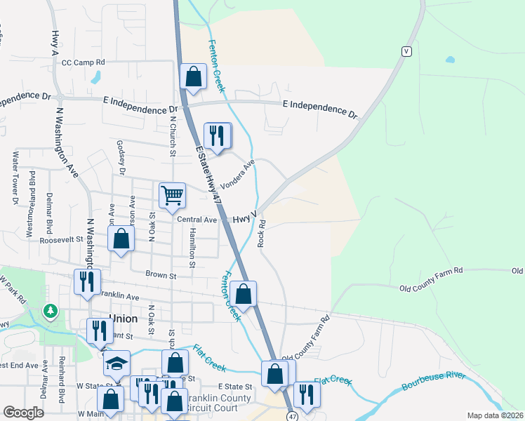 map of restaurants, bars, coffee shops, grocery stores, and more near 1175 Rock Road in Union
