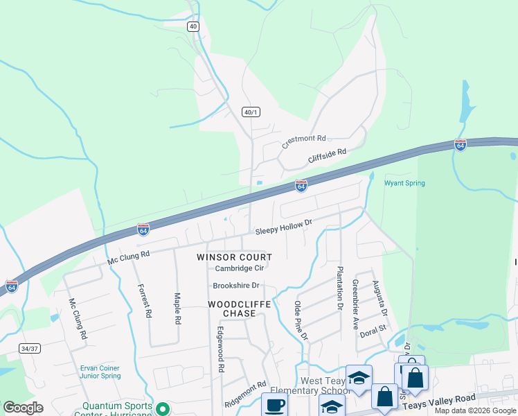 map of restaurants, bars, coffee shops, grocery stores, and more near 84 Cow Creek Rd in Hurricane