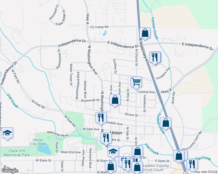 map of restaurants, bars, coffee shops, grocery stores, and more near 1103 Union Avenue in Union