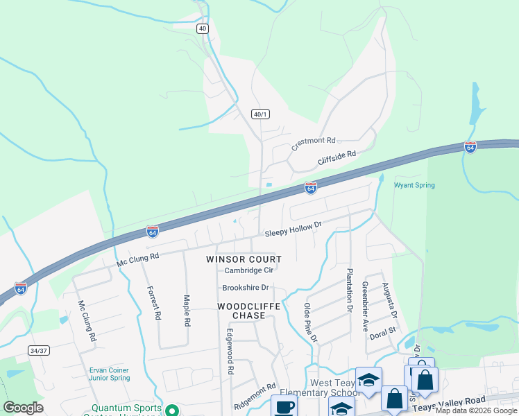 map of restaurants, bars, coffee shops, grocery stores, and more near 84 Cow Creek Rd in Hurricane
