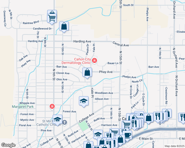 map of restaurants, bars, coffee shops, grocery stores, and more near 555 Yale Place in Cañon City