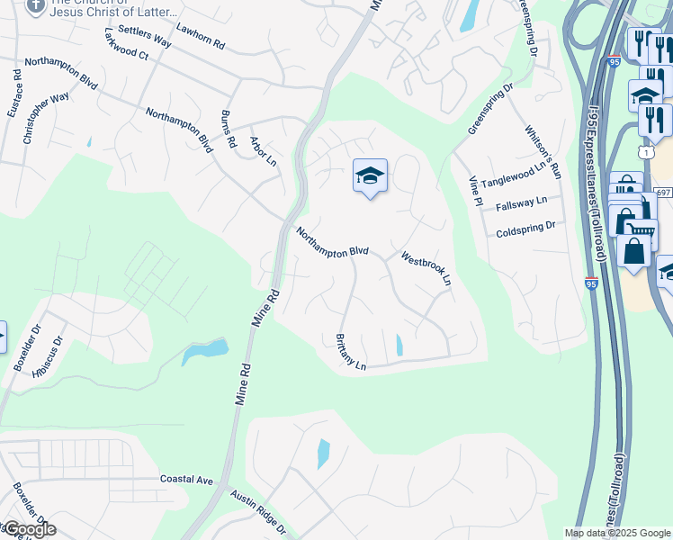 map of restaurants, bars, coffee shops, grocery stores, and more near 28 Halifax Court in Stafford