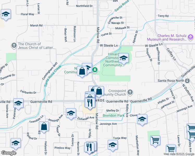 map of restaurants, bars, coffee shops, grocery stores, and more near 1951 Crosspoint Court in Santa Rosa