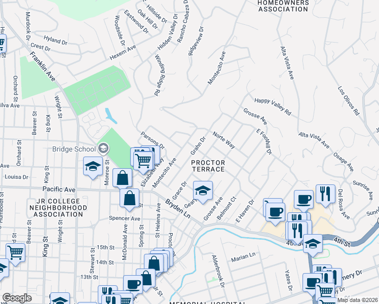 map of restaurants, bars, coffee shops, grocery stores, and more near 2147 Grahn Drive in Santa Rosa