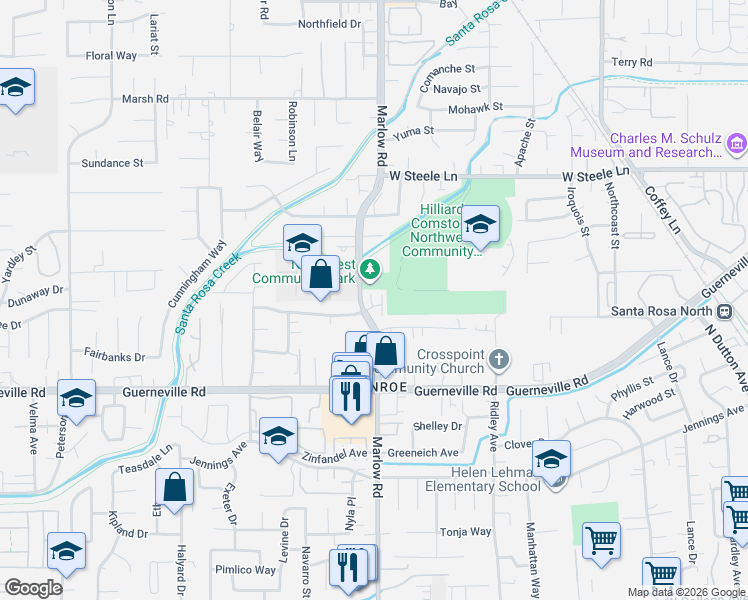 map of restaurants, bars, coffee shops, grocery stores, and more near 1933 Crosspoint Court in Santa Rosa
