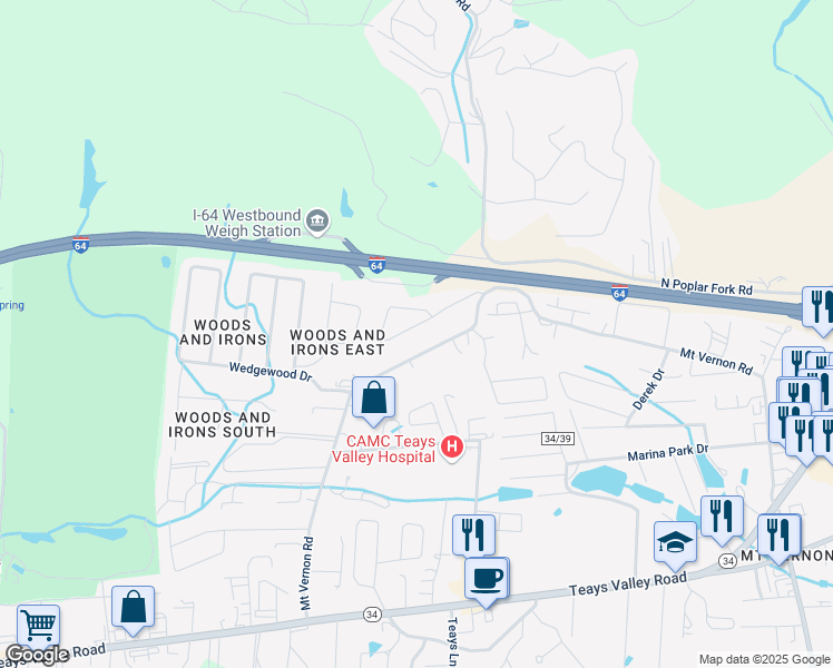 map of restaurants, bars, coffee shops, grocery stores, and more near 201 Glen Oaks in Hurricane