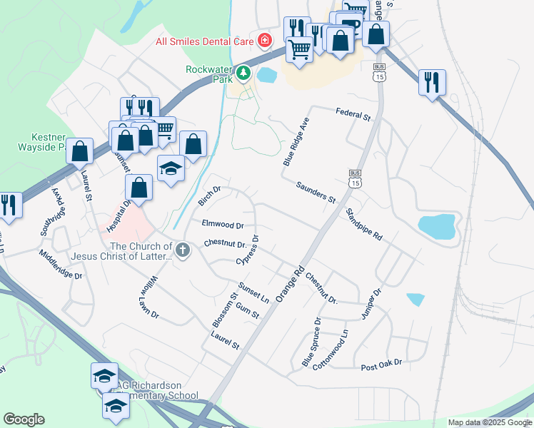 map of restaurants, bars, coffee shops, grocery stores, and more near 169 Aberdeen Drive in Culpeper