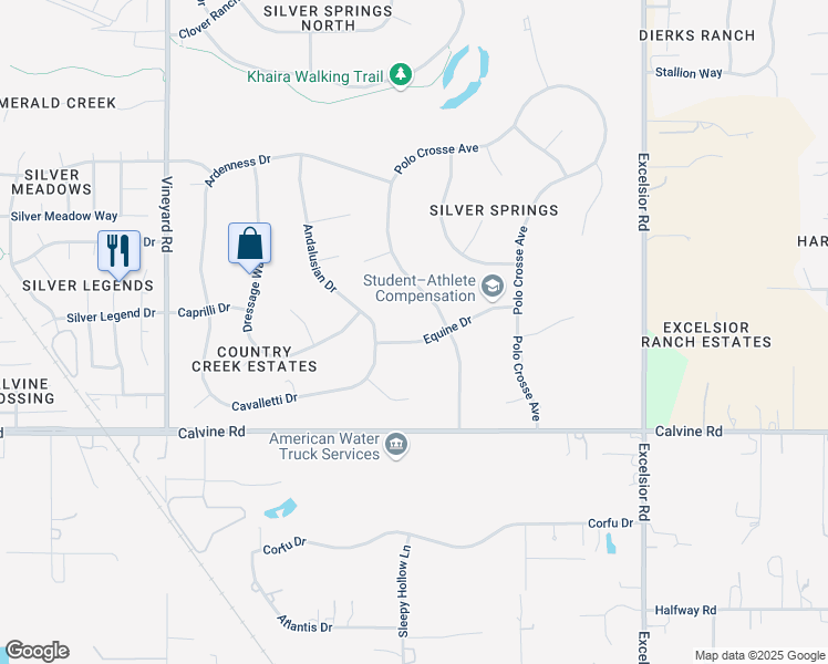 map of restaurants, bars, coffee shops, grocery stores, and more near 10325 Equine Drive in Sacramento