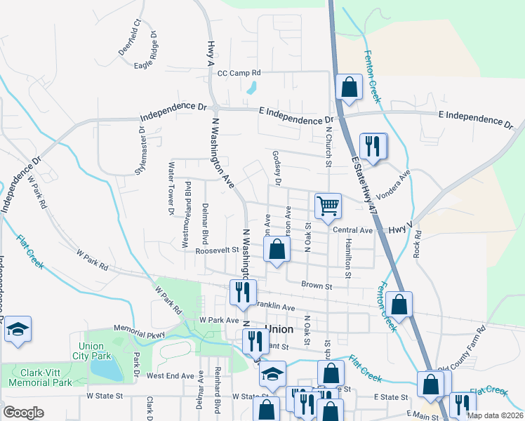 map of restaurants, bars, coffee shops, grocery stores, and more near 1103 Union Avenue in Union