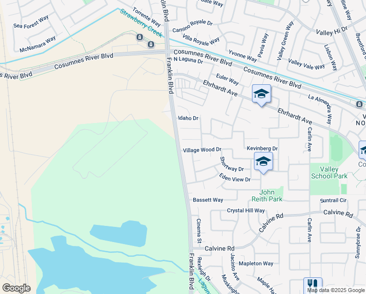 map of restaurants, bars, coffee shops, grocery stores, and more near 4905 Village Wood Drive in Sacramento