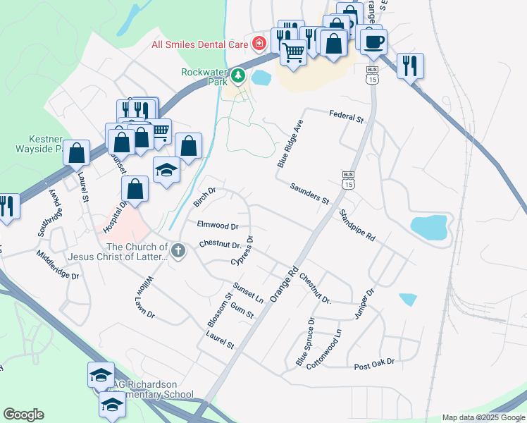 map of restaurants, bars, coffee shops, grocery stores, and more near 165 Aberdeen Drive in Culpeper